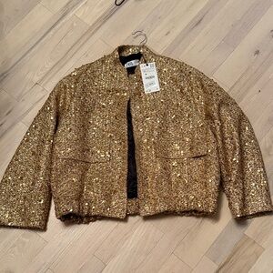 Zara Women's Gold Sequin Blazer